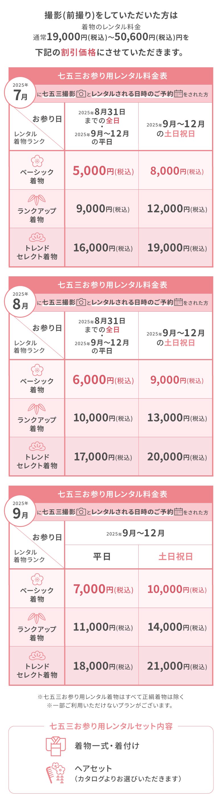 レンタル価格表