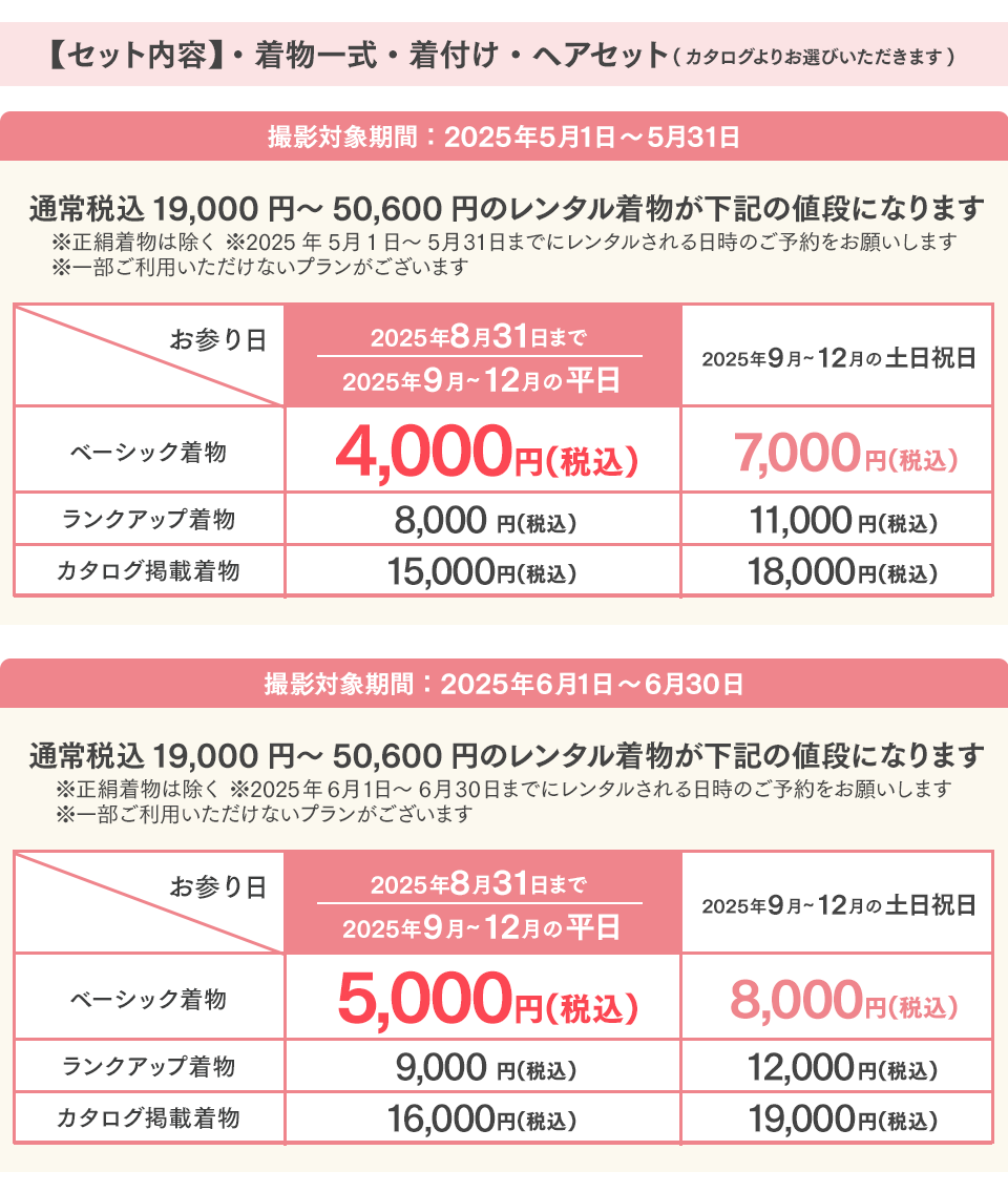 レンタル価格表
