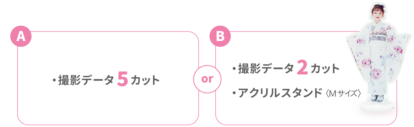【Ａ】撮影データ5カット or 【Ｂ】・撮影データ2カット・アクリルスタンド〈Ｍサイズ〉