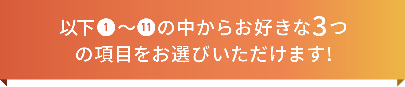 以下1〜11の中からお好きな3つの項目をお選びいただけます!