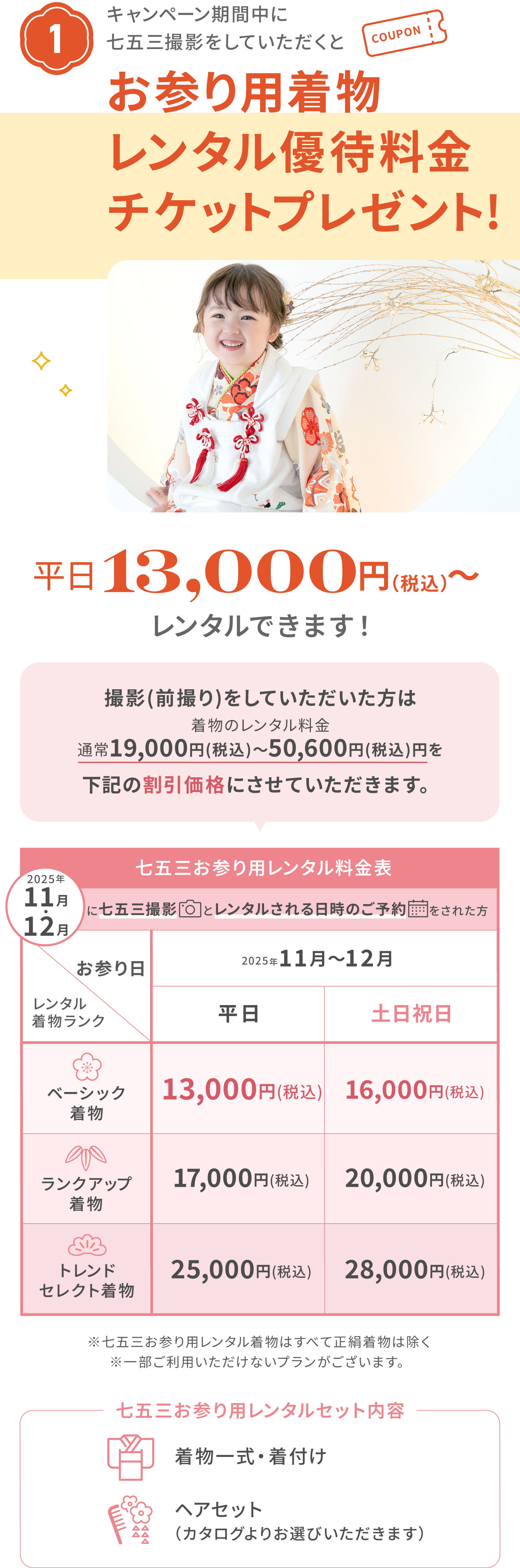 その１　キャンペーン期間中に七五三撮影をしていただくと、お参り用着物レンタル優待料金チケットプレゼント!