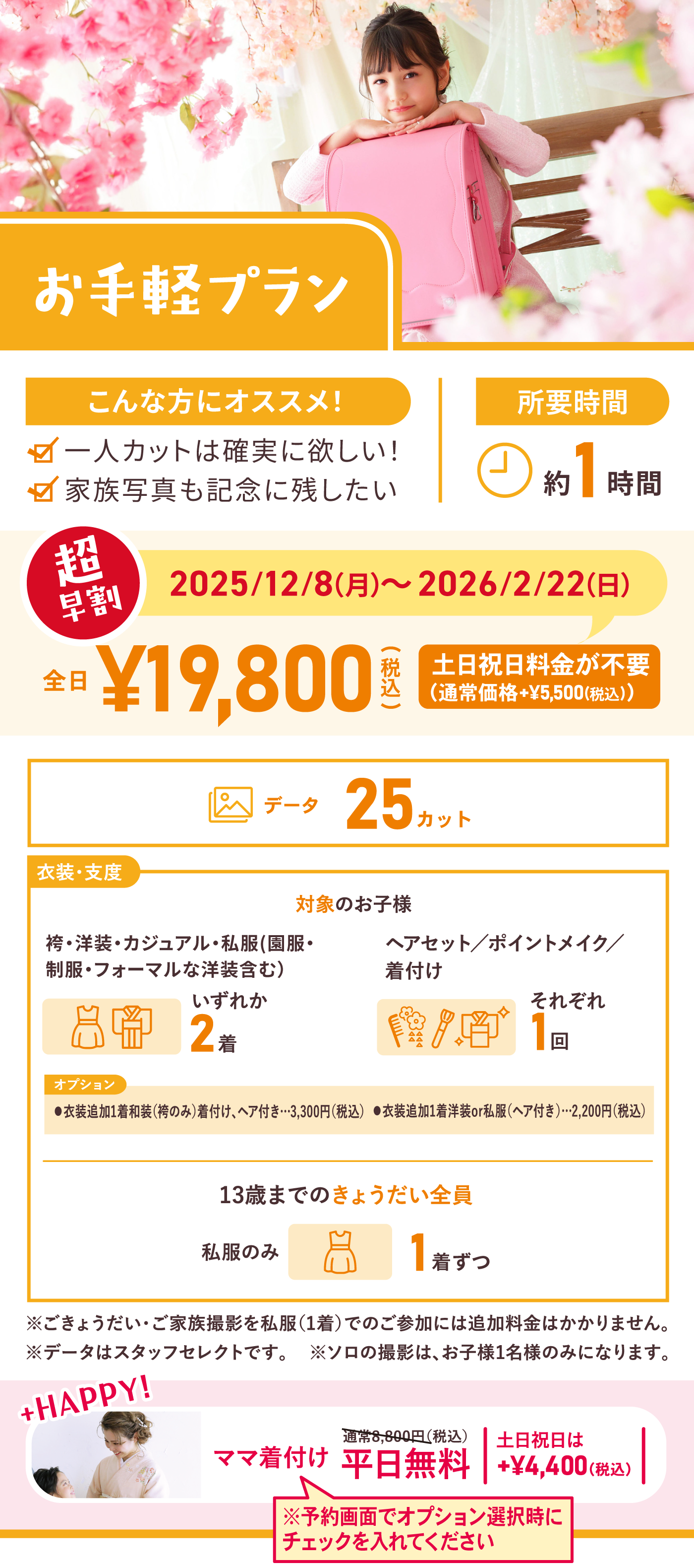 お手軽プラン《超早割期間限定》全日19,800円(税込)