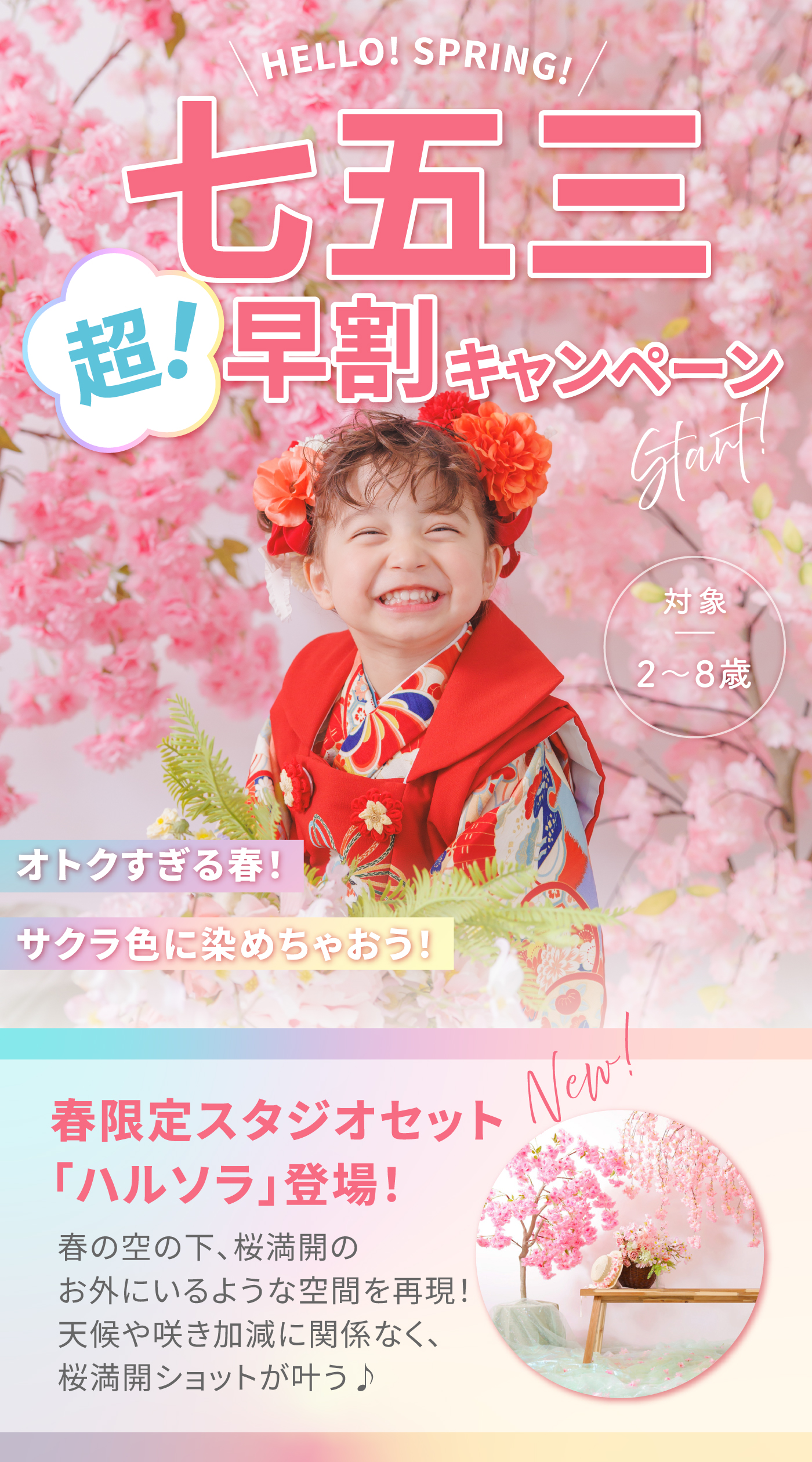 HELLO!SPRING!／七五三 超！早撮りキャンペーン ｜写真館ならスタジオ