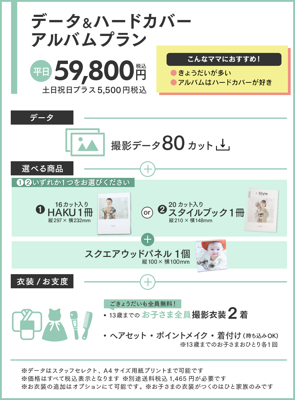 データとハードカバーアルバムプラン